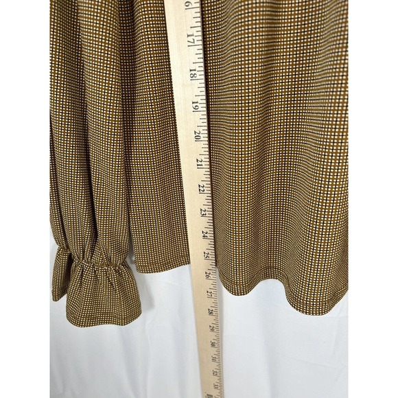 Adrianna Papell blouse Women's brown check 1/4 Button Top Ruffle Neck Sheer M - Picture 7 of 7